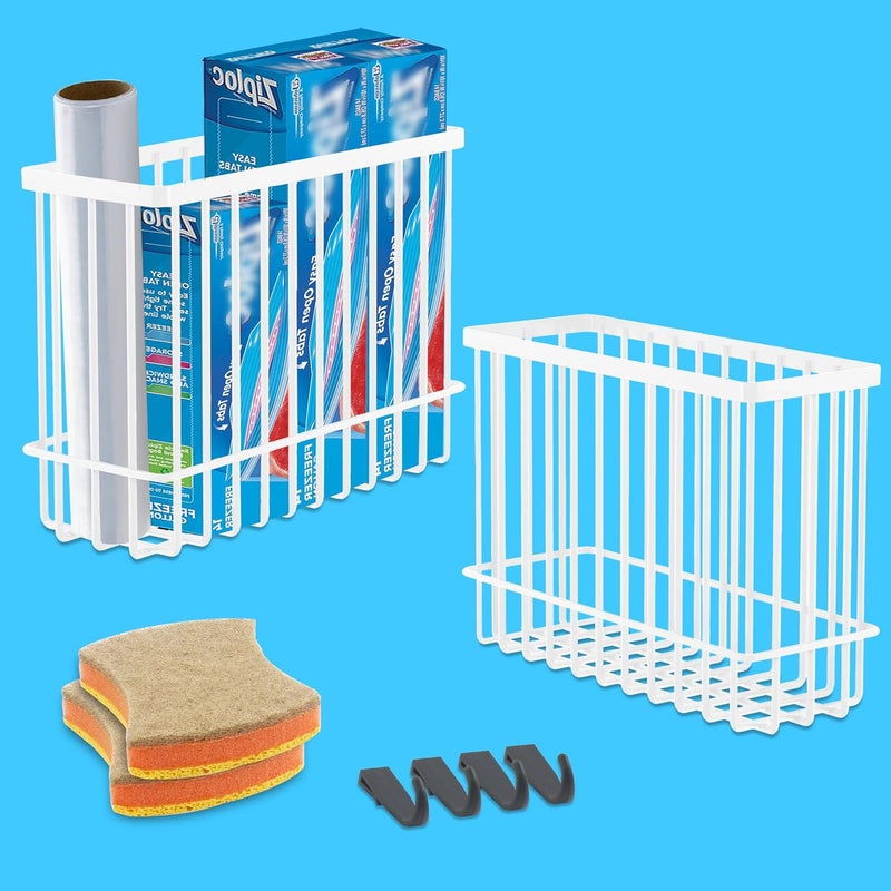 FHJP 2 Pack Cabinet Organizer Storage, Over Cabinet Door Organizer with 2 Adhesive, 2 Sponges, 4 Hooks, No Drilling Space Saver Lid Organizers Inside Cabinet for Kitchen Office Bedroom (Small, Medium) - Image 1